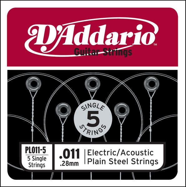 D'ADDARIO PL011-5 PLAIN STEEL GUITAR SINGLE STRING .011 5-PACK