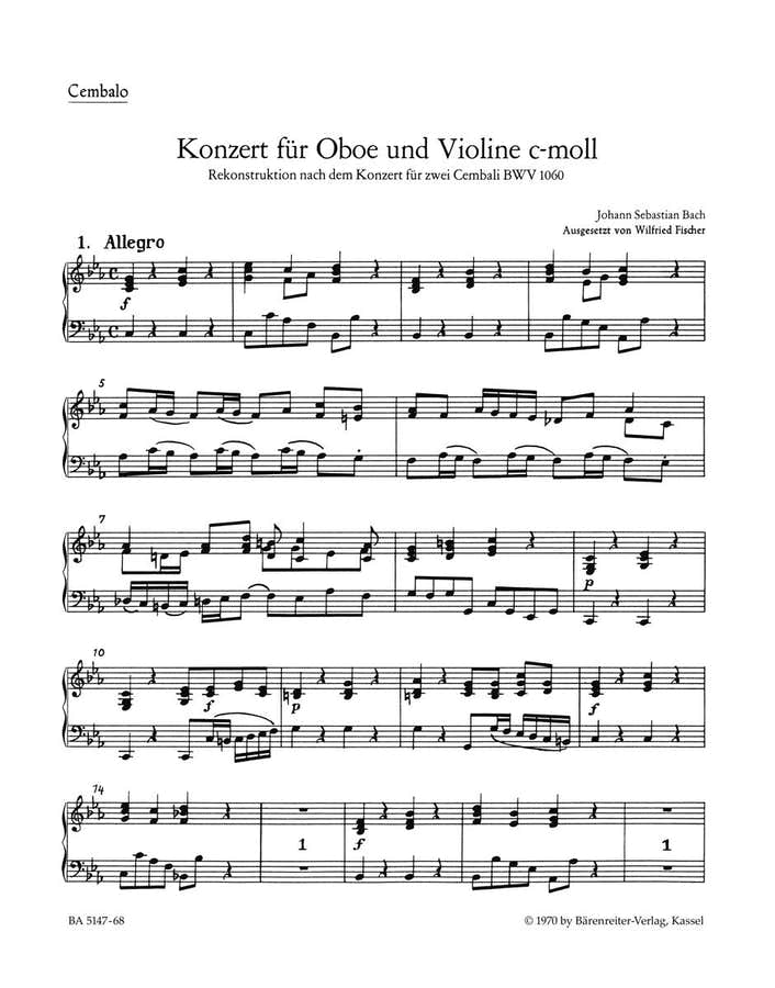 Bach J.S. - Concerto En Do Mineur Pour Hautbois BWV 1060 - Continuo