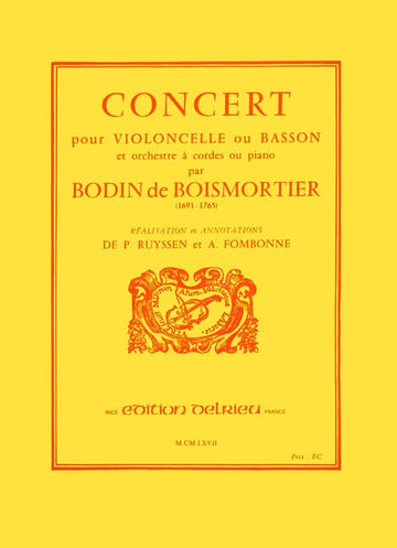 BOISMORTIER J. BODIN (DE) - CONCERT EN RE MAJ. - VIOLONCELLE PIANO
