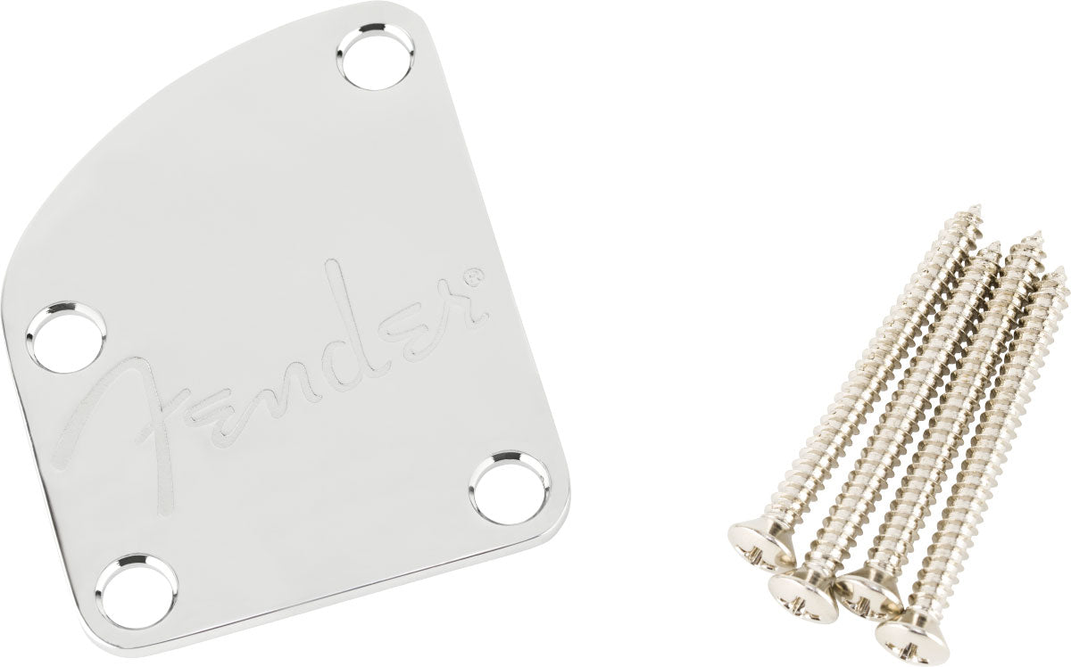 Fender Deluxe-contourhalsplaat met logo met 4 bouten (chroom)