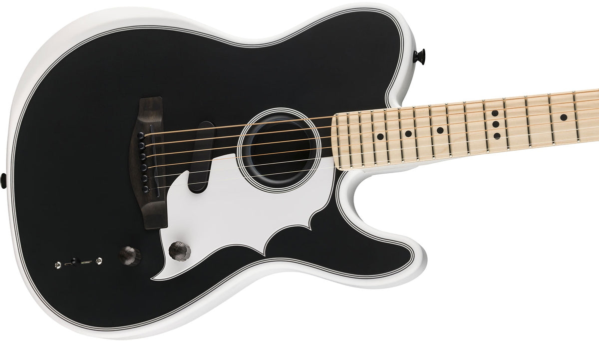 Telecaster Acoustasonic Triplesonic Jack White Satijn Arctic Wit Met Zwarte Top Gereconditioneerd
