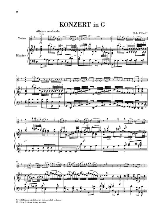 Haydn J. - Concerto For Violin And Orchestra G Major Hob. Viia:4