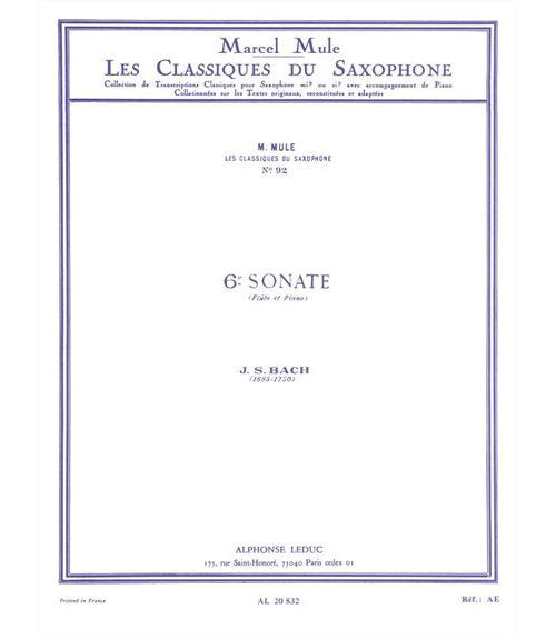 Leduc BACH J.S. - 6e SONATE (FLUTE) - SAXOPHONE & PIANO
