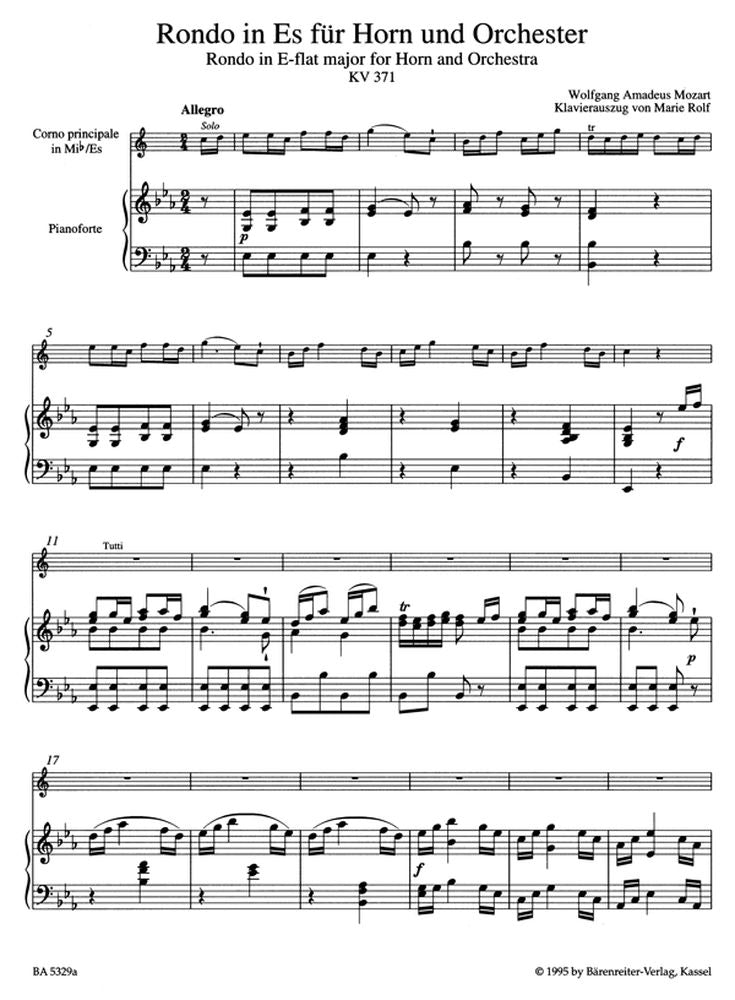 Moz W.A. - Rondo En Mib Majeur Pour Cor Et Orchestre Kv 371 - Cor Piano