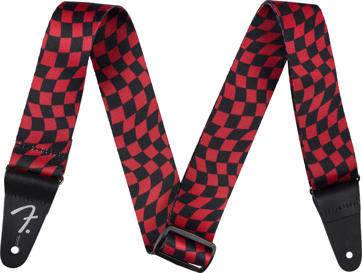 Polyester gitaarband met golvend schaakbordpatroon Rood