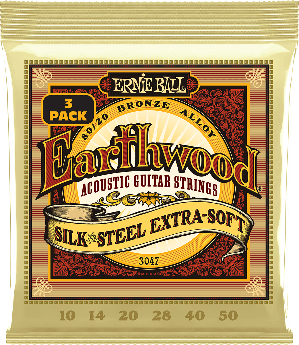 Ernie Ball CORDES EARTHWOOD 80/20 BRONZE SILK&STEEL EXTRA SOFT 10-50 - PACK DE 3