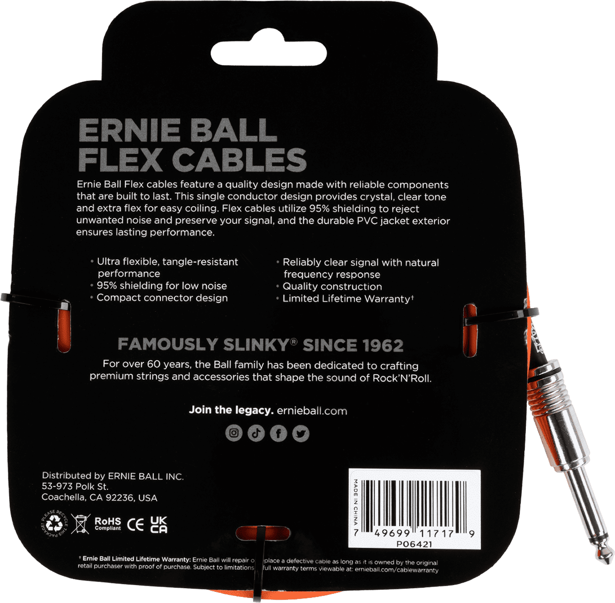 Instrumentkabels Flex Jack/jack 6M Oranje