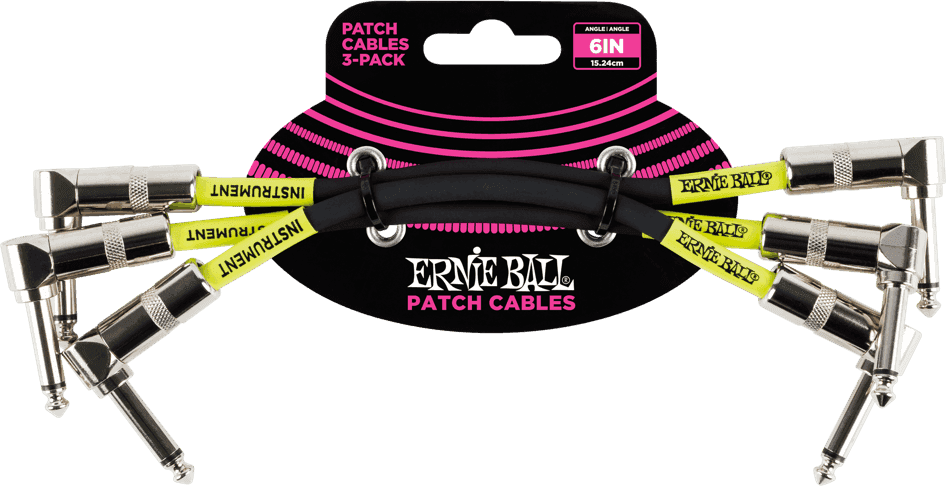 Ernie Ball Instrument-patchkabels Pak van 3 - Haaks - 15CM Zwart