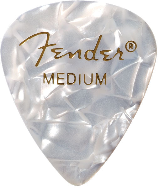 Fender Premium Celluloid 351-vorm Plectrums Medium White Moto 12-pack