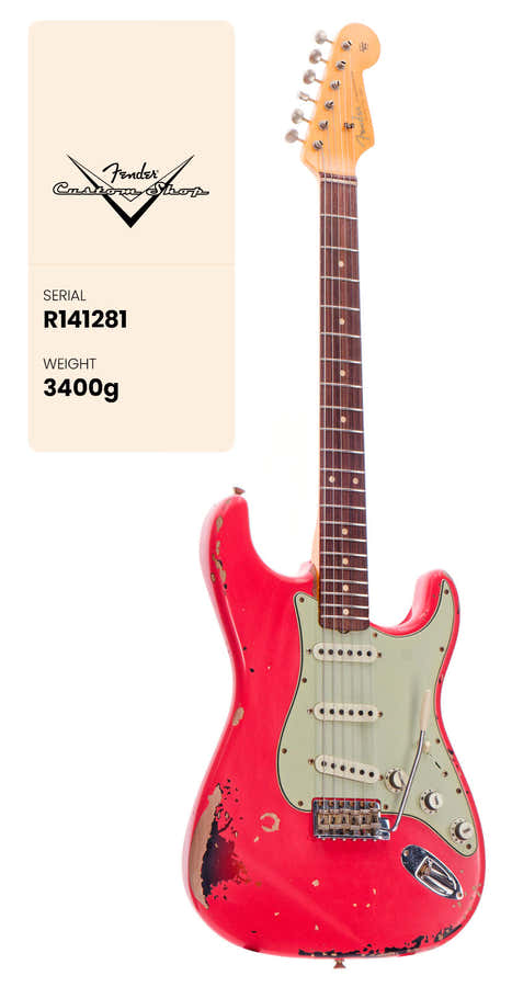 Stratocaster Michael Landau '63 FIESTA RED over 3-kleurige Sunburst Signature Artist 2025