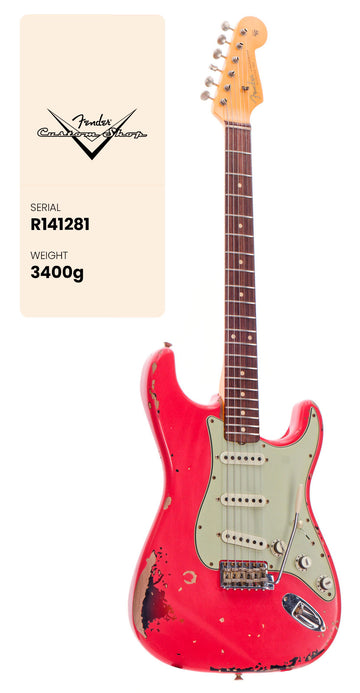 Stratocaster Michael Landau '63 FIESTA RED over 3-kleurige Sunburst Signature Artist 2025