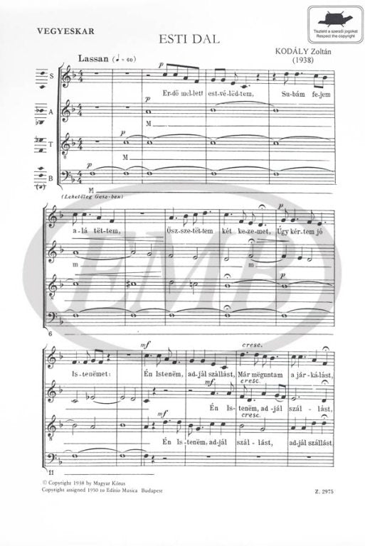 EMB (Editio Musica Budapest) Kodaly Z. - Esti Dal - 4 Voix Mixtes