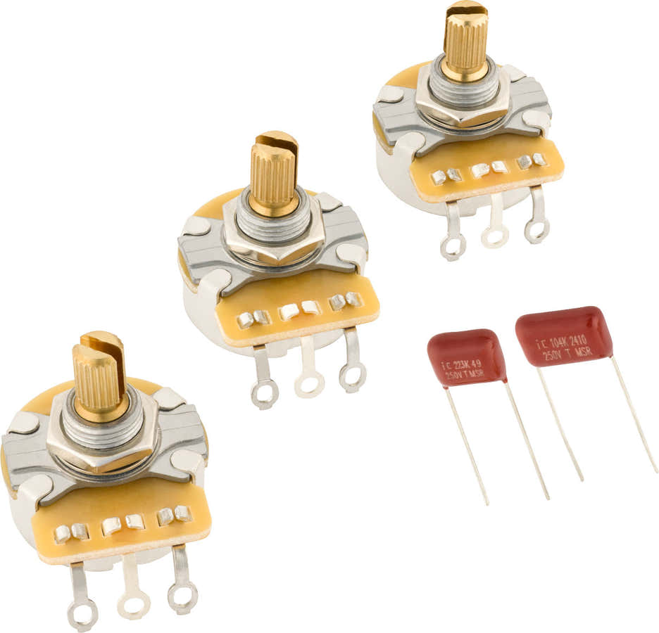 Stratocaster Kit met potentiometers met gespleten as en condensatoren 3-pack