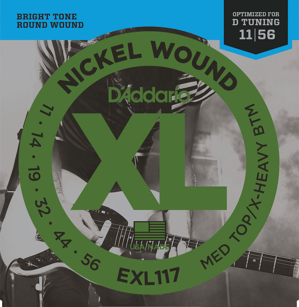 EXL117 NICKEL WOUND ELECTRIC GUITAR STRINGS MEDIUM TOP/EXTRA-HEAVY BOTTOM 11-56