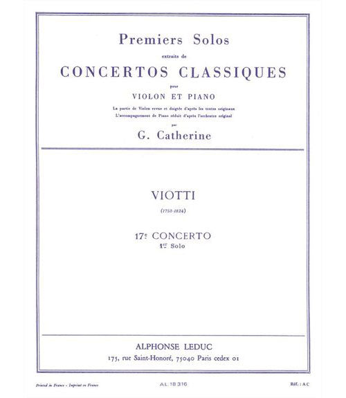 Leduc VIOTTI G.B. - SOLO N°1 DU CONCERTO N°12 - VIOLON & PIANO