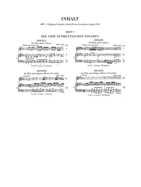J.S. - Flute Sonatas Volume I (The Four Authentic Sonatas - With Violoncello P)
