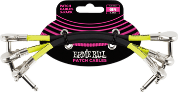 Instrumentkabels Patch Pack van 3 - Haaks Slank - 15CM Zwart