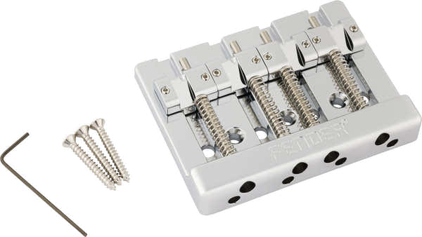 Fender HiMass 4-snarige basbrugassemblage met snaardoorvoer en messing zadels Chroom