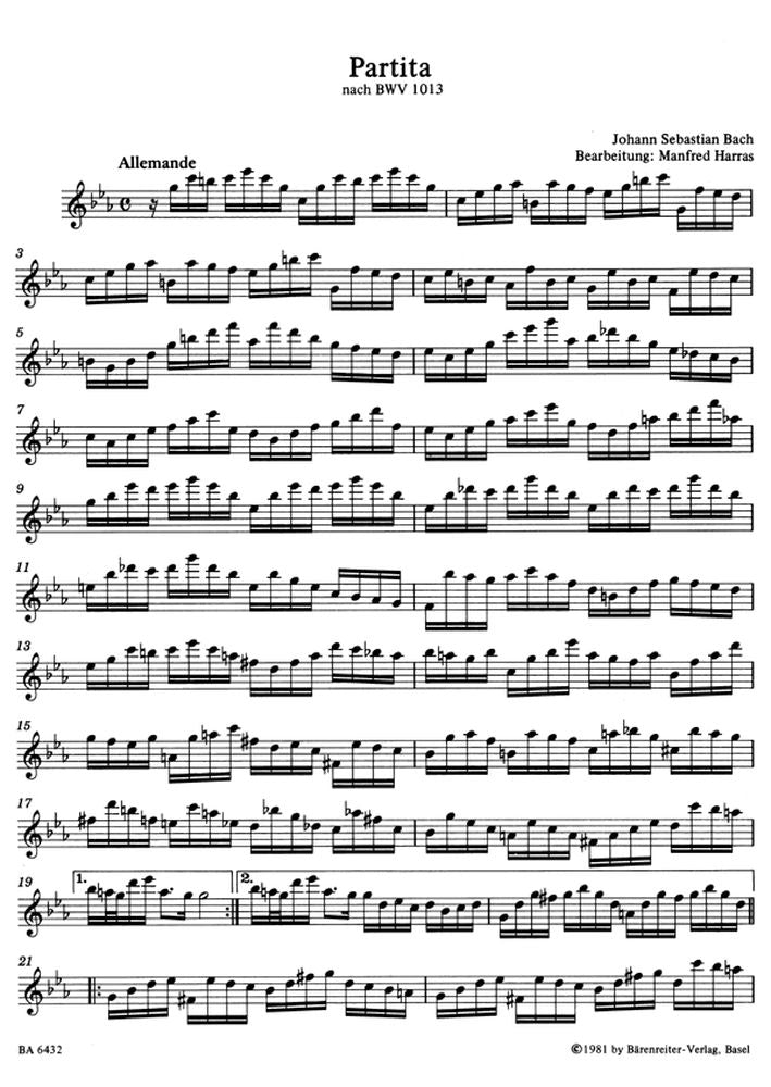 Bach J.S. - Partita Nach BWV 1013 In C-moll (do Mineur) - Flute A Bec Alto
