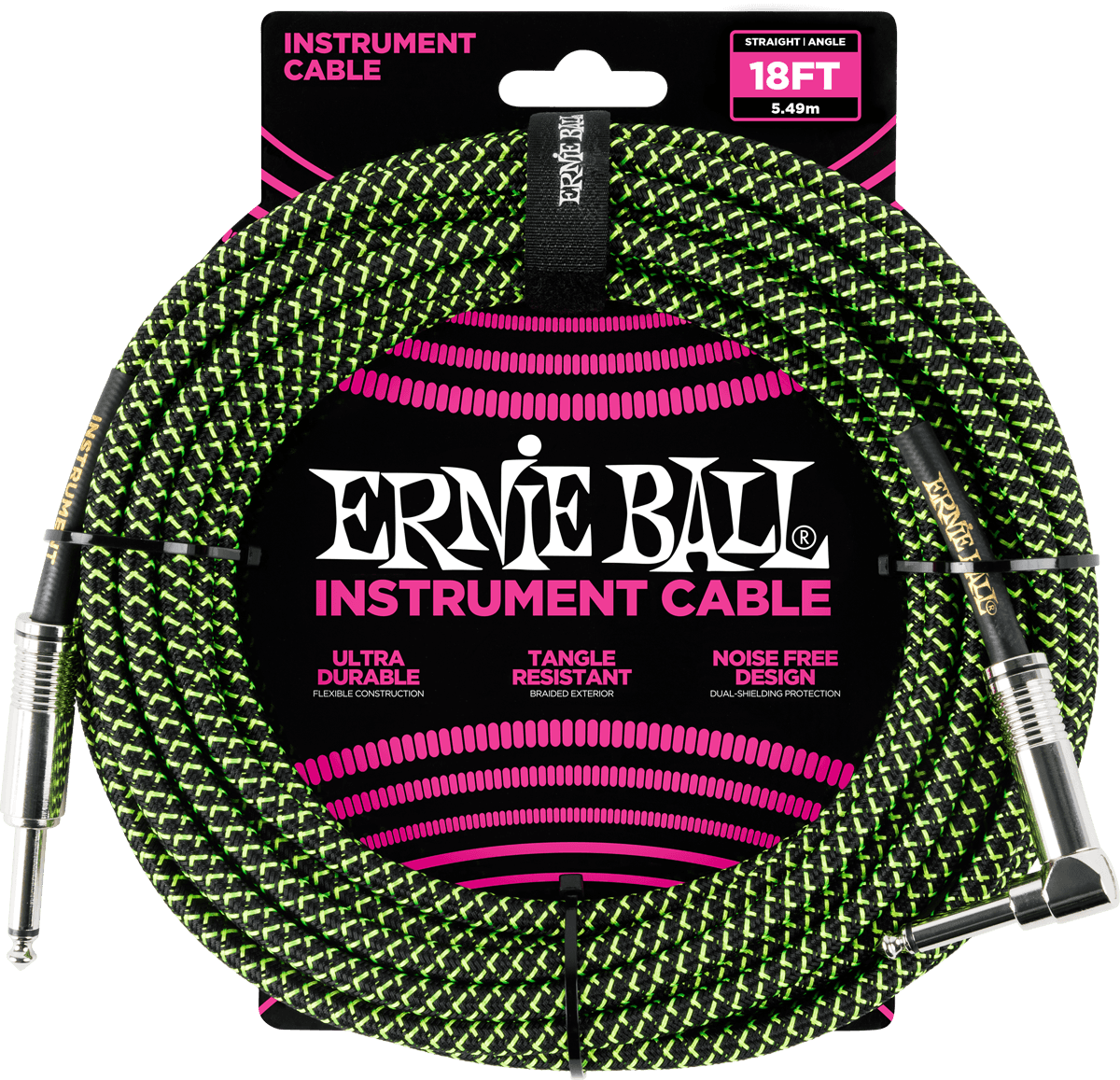 Instrumentkabel Met Geweven Omhulling Jack/jack Haaks 5,5M Zwart/Groen
