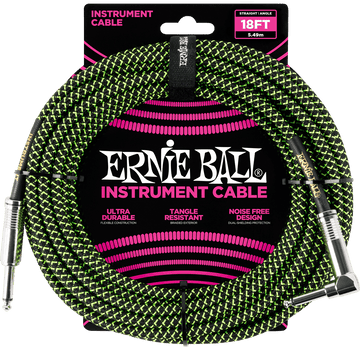 Instrumentkabel Met Geweven Omhulling Jack/jack Haaks 5,5M Zwart/Groen