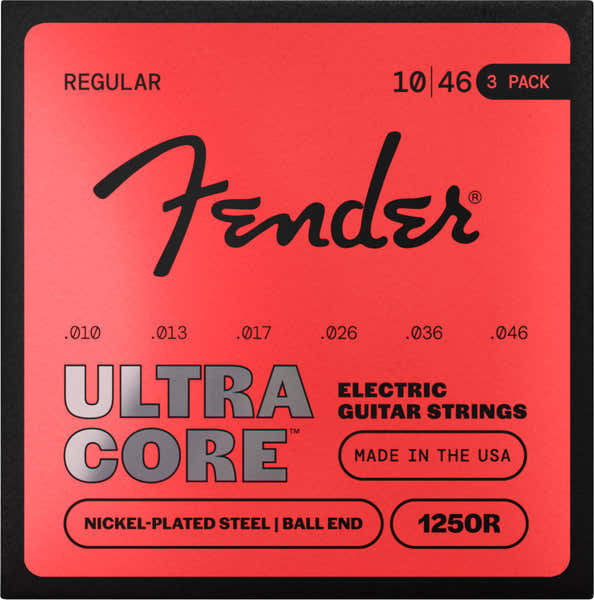 Fender Ultracore vernikkeld staal, kogeleinde, 1250R 10-46, (6) pak van 3