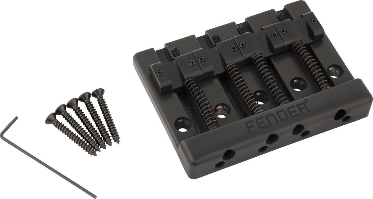 Fender HiMass 4-snarige basbrugassemblage met messing zadels Zwart