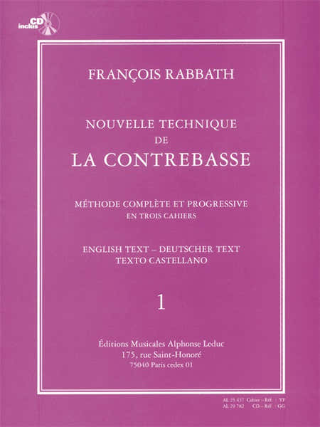 Leduc Rabbath Francois - Nouvelle Technique De La Contrebasse Vol.1 + CD