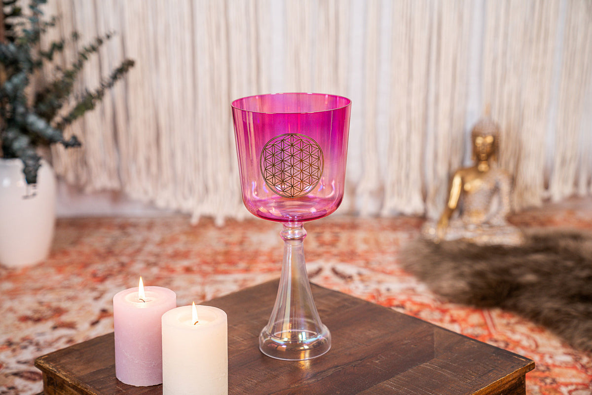 MEINL SONIC ENERGY CRYSTAL SINGING CHALICE 6" PINK FLOWER OF LIFE HEART CHAKRA