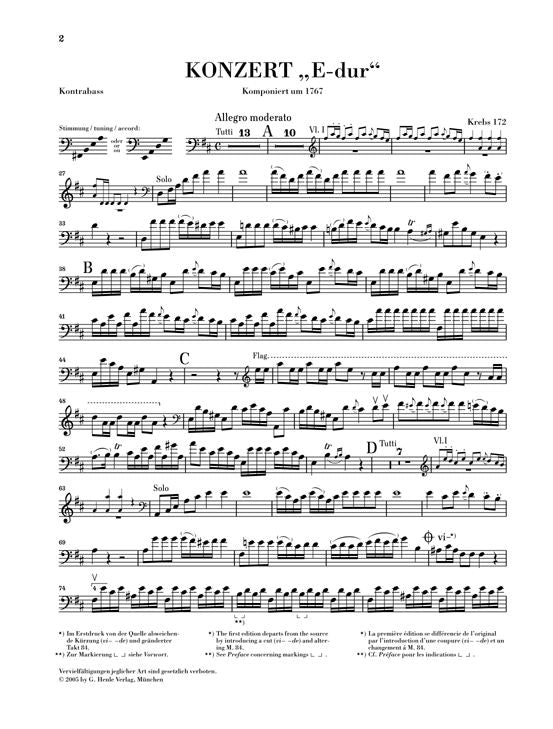 Dittersdorf C.D.V. - Double Bass Concerto In "e Major" Krebs 172