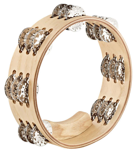 Meinl AE-CATA3S - 8" WOOD TAMBOURINE TRIPPLE ROW HAMMERED NICKEL PLATED STEEL JINGLES