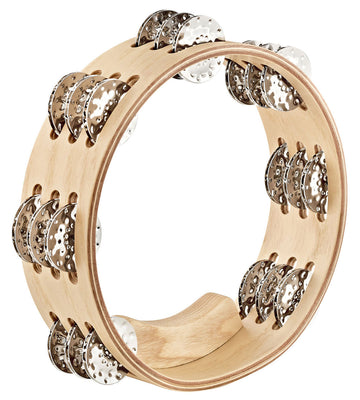 AE-CATA3S - 8" WOOD TAMBOURINE TRIPPLE ROW HAMMERED NICKEL PLATED STEEL JINGLES