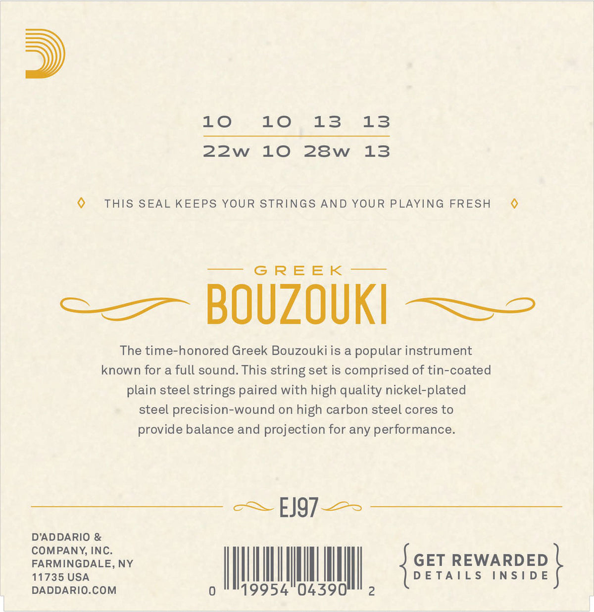 STRINGS FOR GREEK BOUZOUKI EJ97 FROM ADDARIO