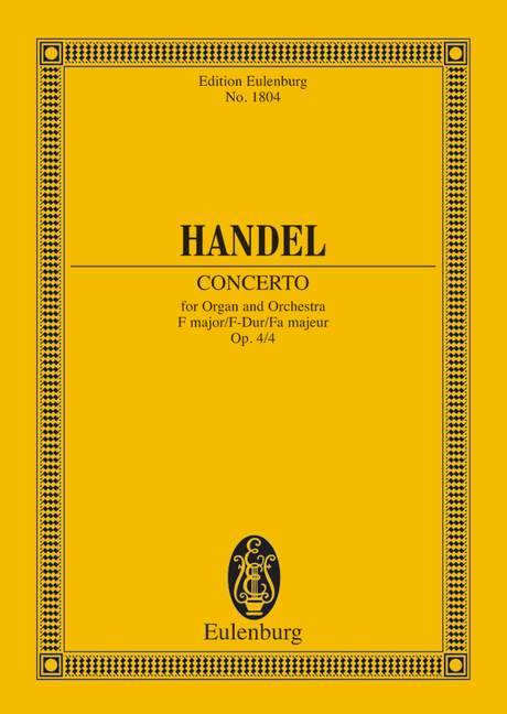 Eulenburg Haendel G.F. - Organ Concerto No 4 F Major Op 4/4 Hwv 292 - Organ 2 Oboes Bassoon And Strings