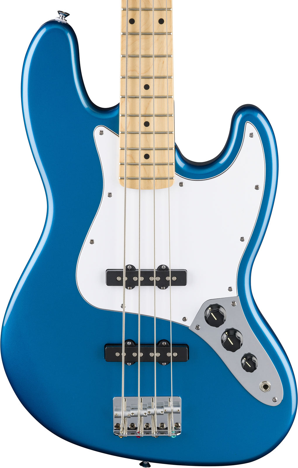 Standaard Jazz Bass MN witte slagplaat Aqua Marine Metallic