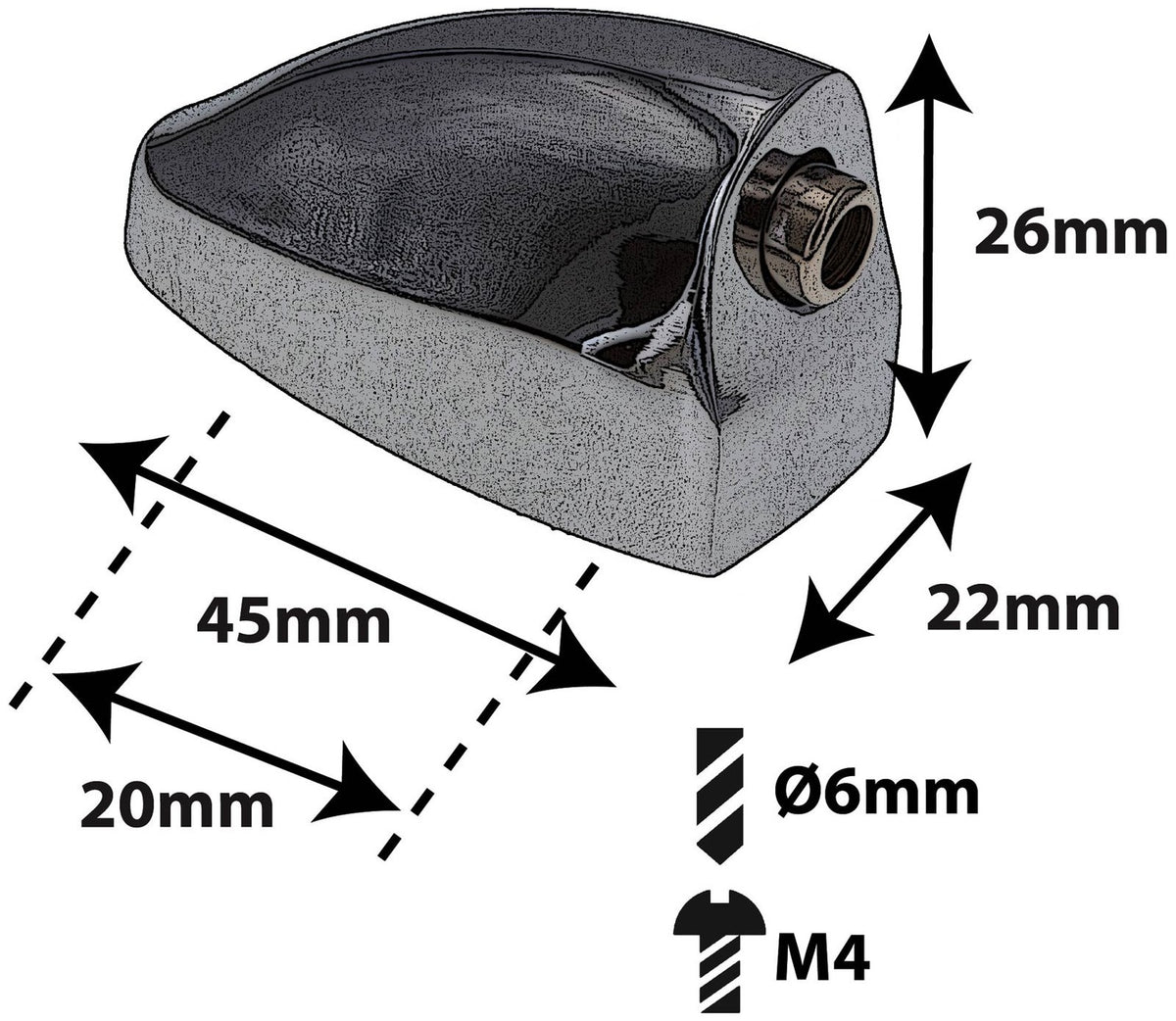 L25BD-BK - Bassdrum Spanbokje - Zwart - 20mm (x1)