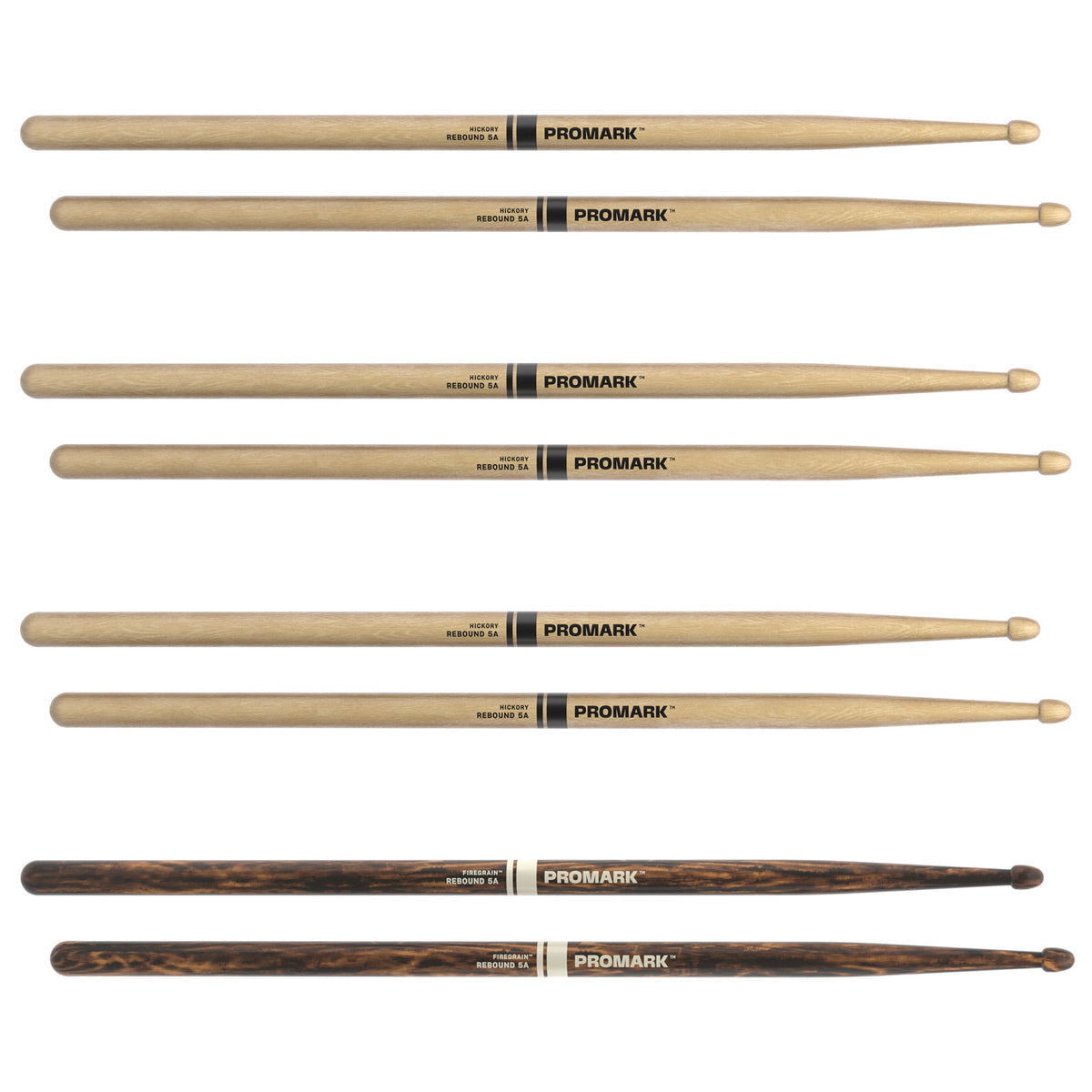 REBOUND 5A HICKORY ACORN WOOD TIP FIREGRAIN BONUS 4-PACK