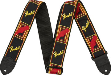 2" Gitaarband met monogram Zwart/Geel/Rood