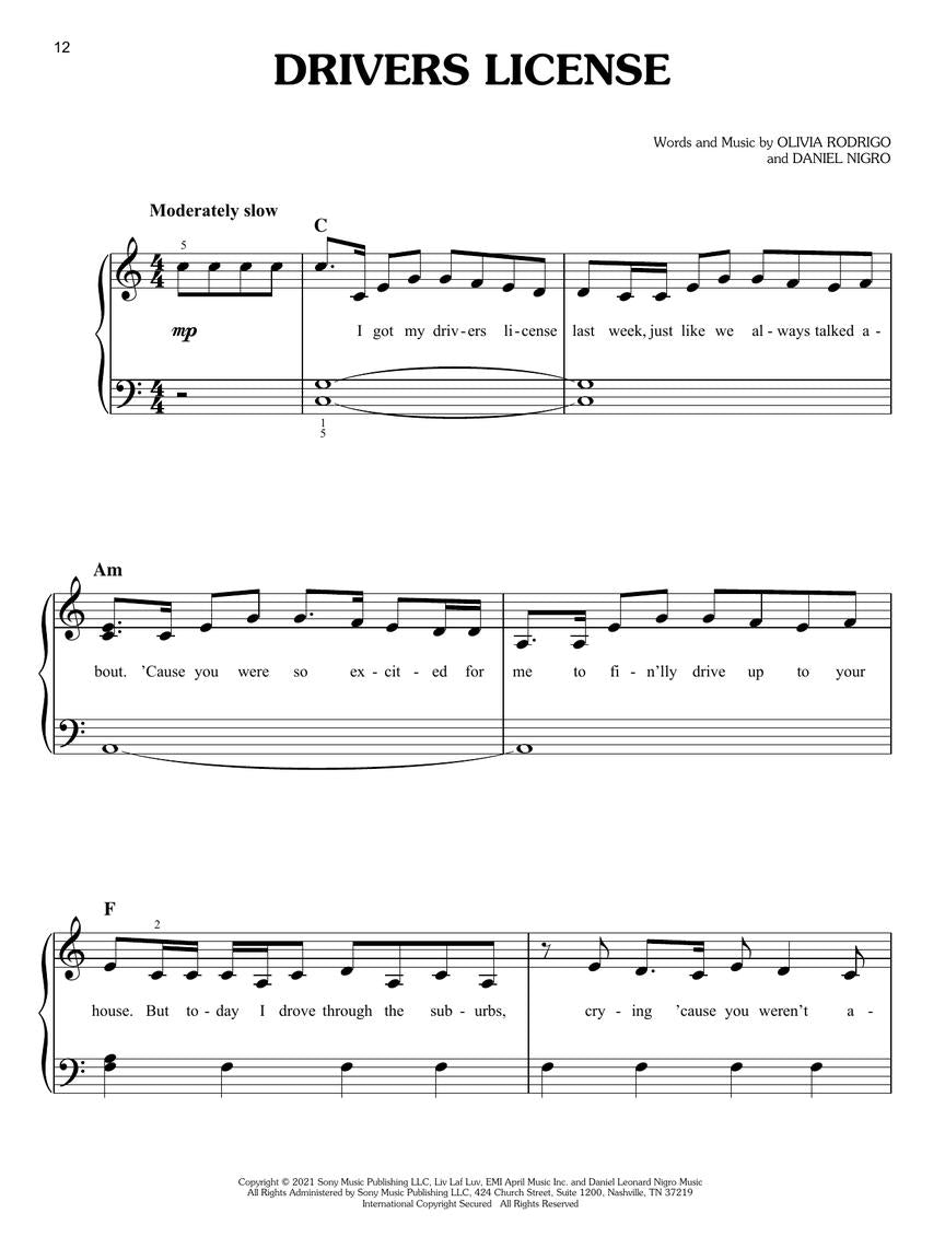 OLIVIA RODRIGO - SOUR - EASY PIANO