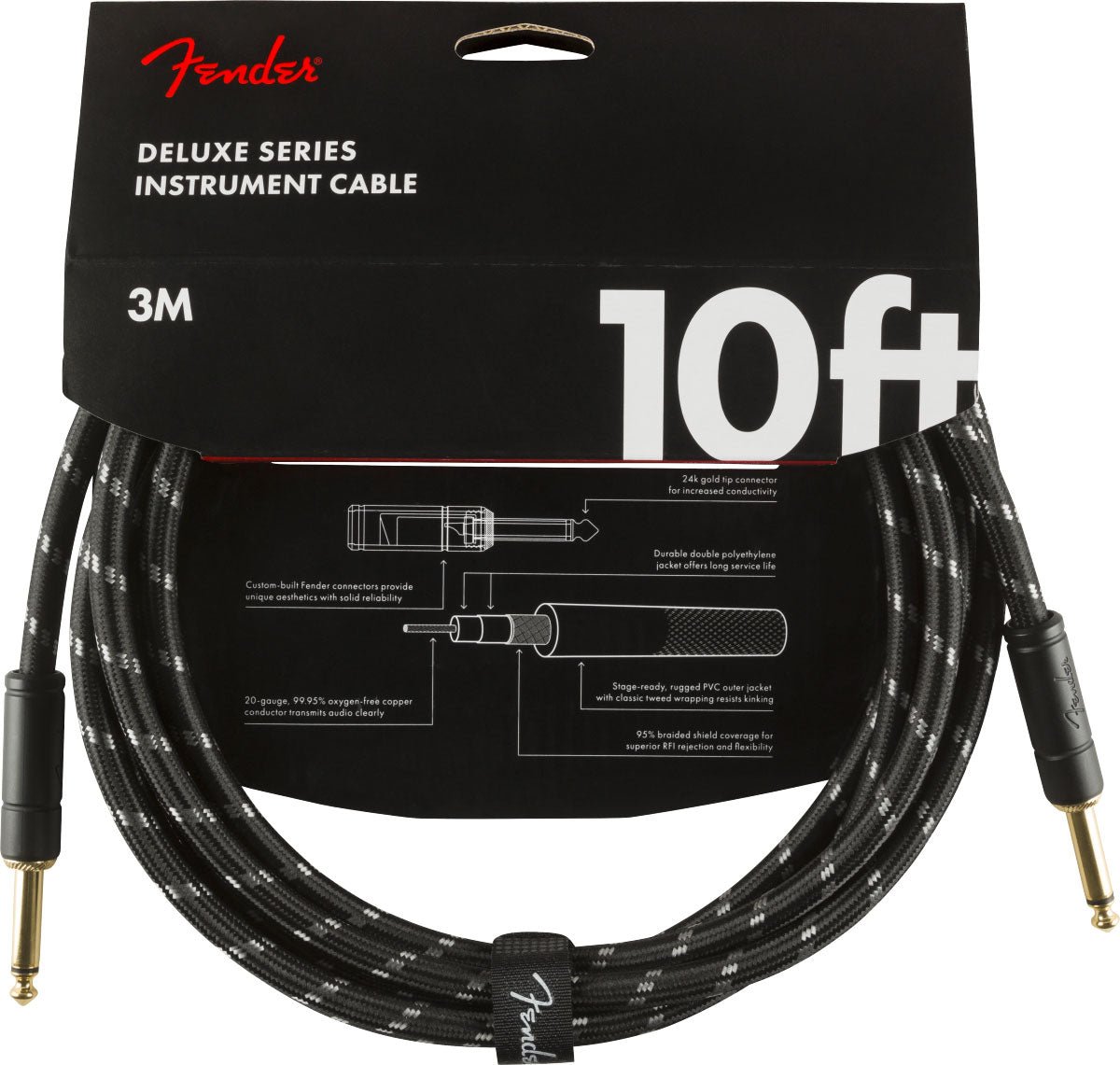 DELUXE INSTRUMENT CABLE STRAIGHT/STRAIGHT 10' BLACK TWEED