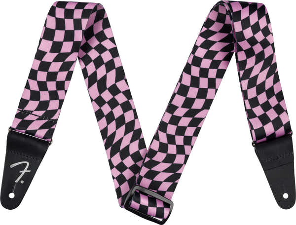 Polyester gitaarband met golvend schaakbordpatroon Roze