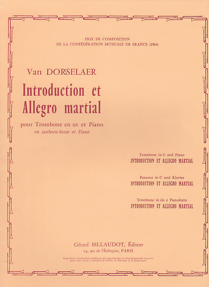 Billaudot Dorssel Willy Van - Introduction Et Allegro Mial - Trombone Piano