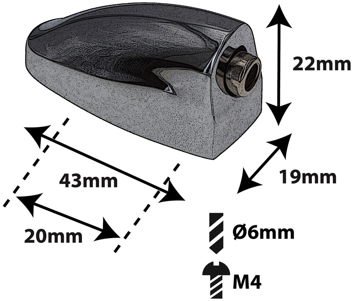 L25SDTT-BK - Spanbokje Snaredrum / Tom - Zwart - 20mm (x1)
