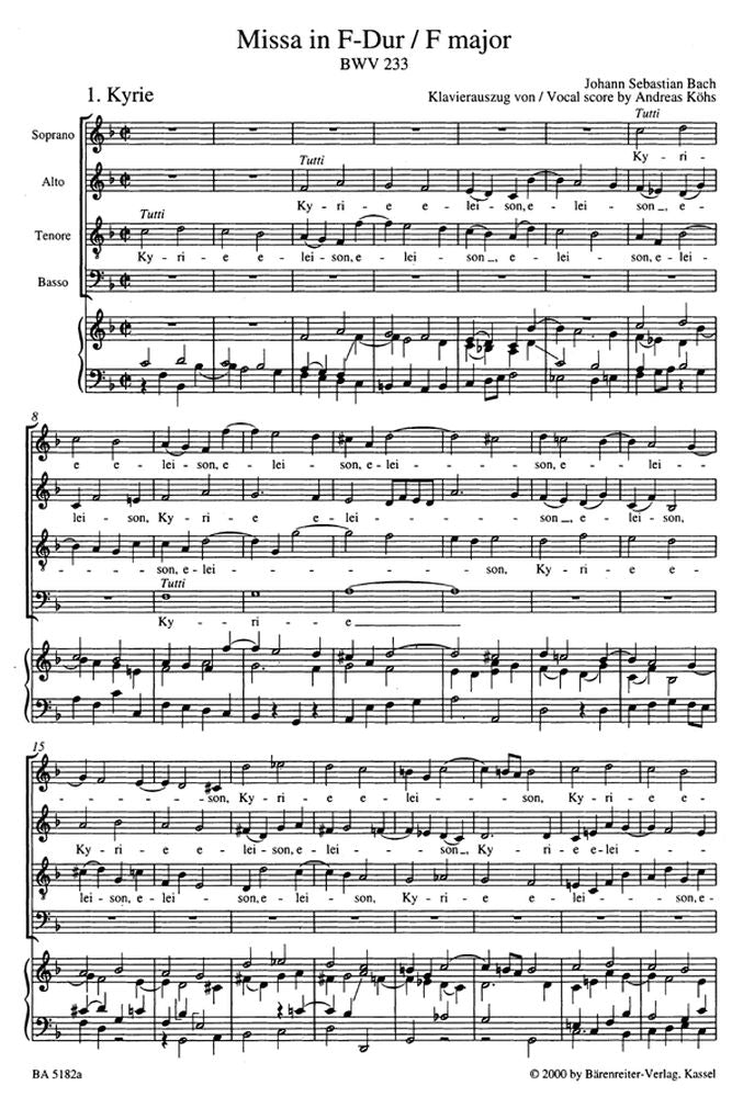J.S. - Messe En Fa Majeur Bwv 233 Lutherische Messe - Reduction Ch Piano