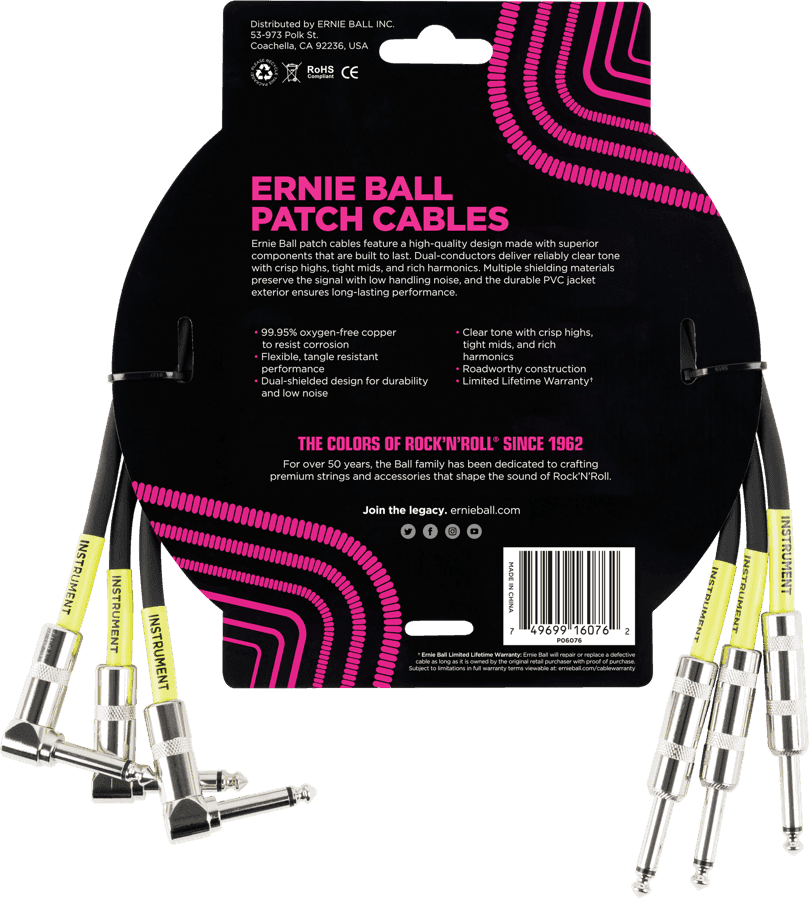 Instrumentkabels Patch Pack Van 3 - Recht /Haaks - 46CM Zwart
