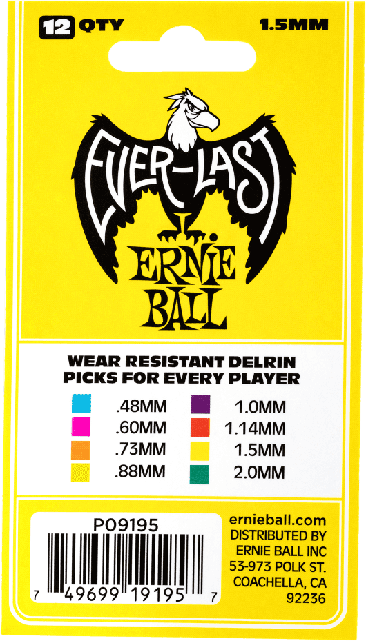 Plectrums Everlast Zakje van 12 Geel 1,5mm