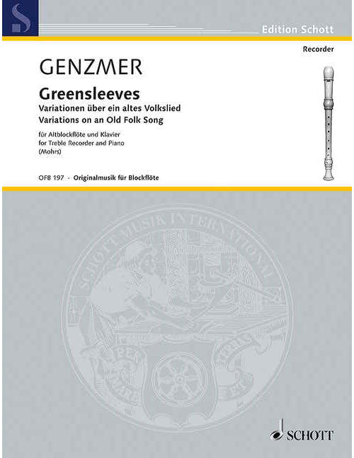 GENZMER HARALD - GREENSLEEVES - TREBLE RECORDER AND PIANO