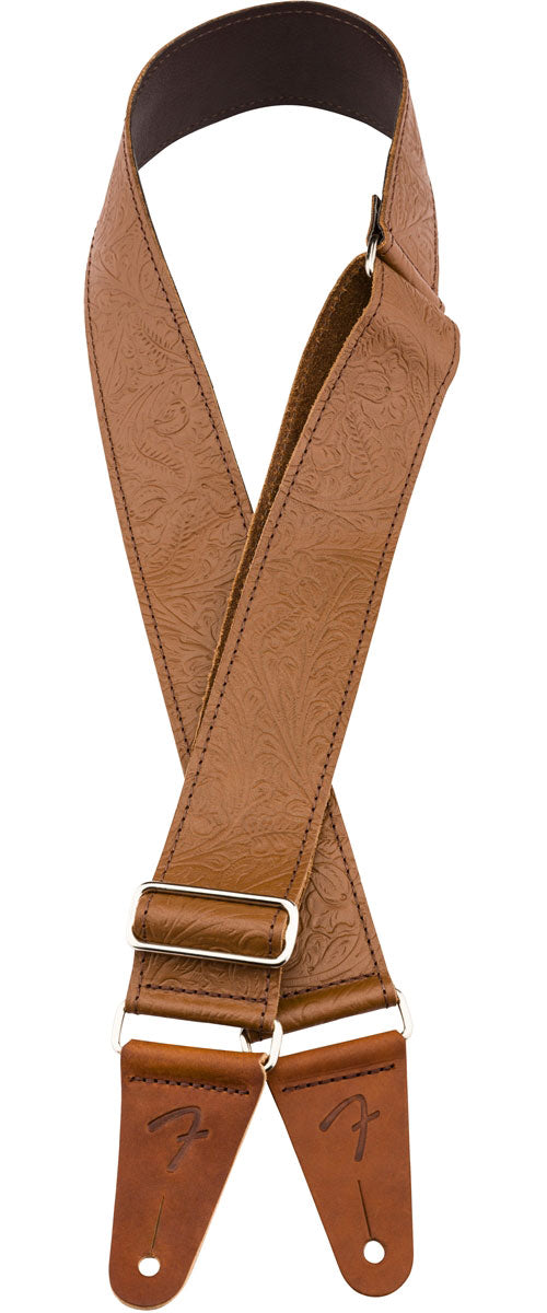 TOOLED LEATHER GUITAR STRAP 2" BROWN