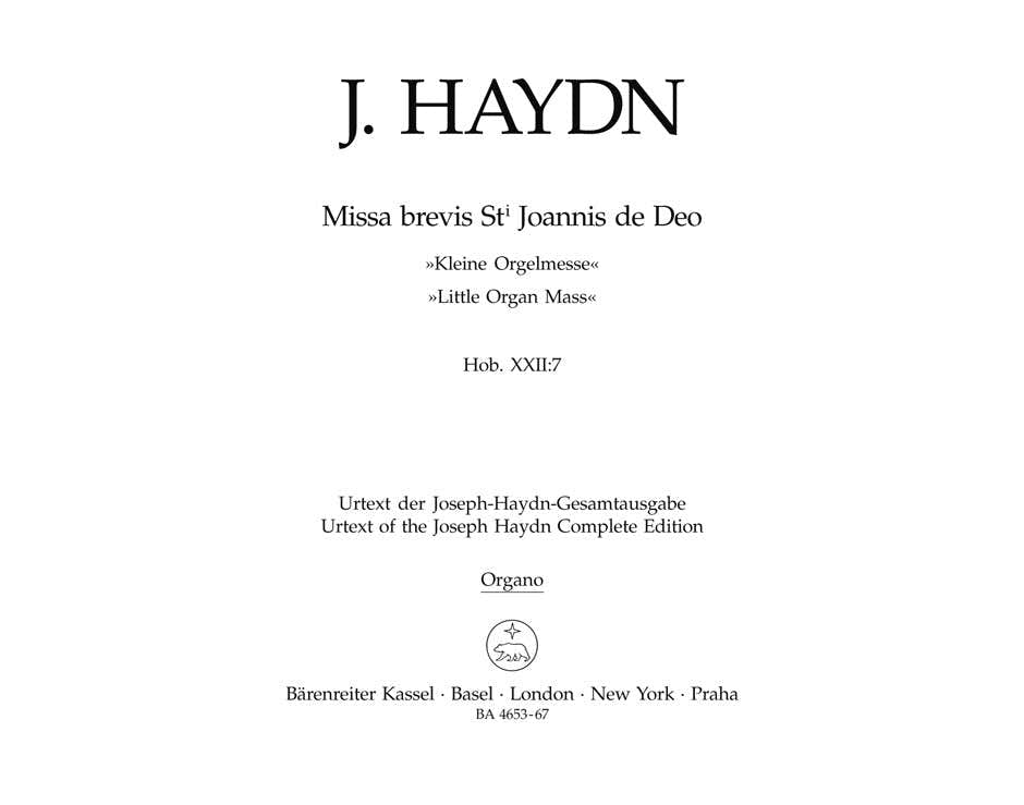 Haydn J. - Missa Brevis St Joannis De Deo Little Organ Mass Hob.Xxii:7 - Orgue