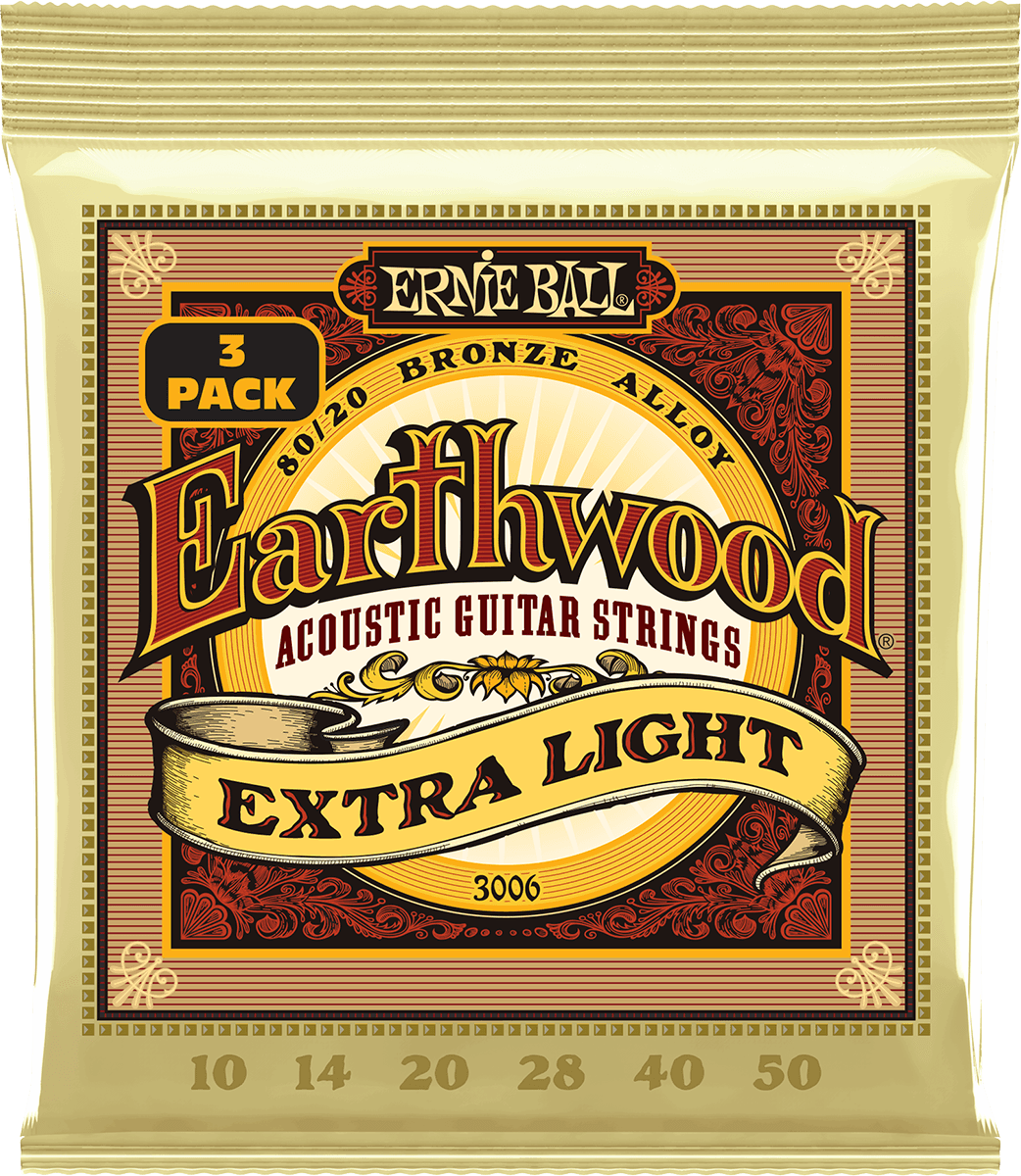 Ernie Ball CORDES EARTHWOOD 80/20 BRONZE EXTRA LIGHT 10-50 - PACK DE 3